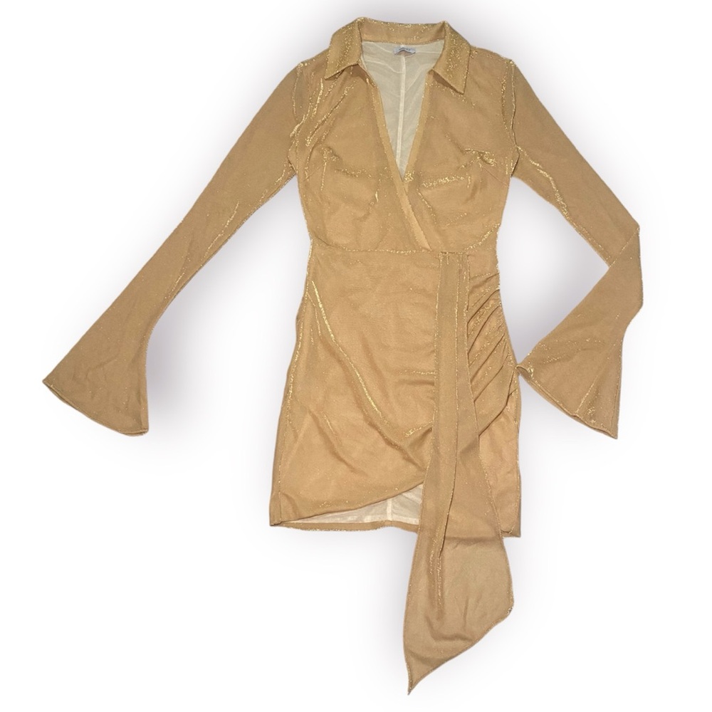 Oh Polly Tan Wrap Dress